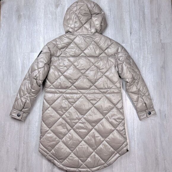 Calvin Klein Women's Petite Quilted Hooded Zip Up Long Coat XS - Picture 5 of 9